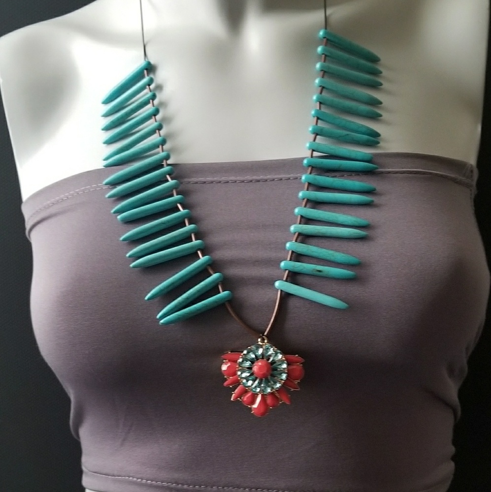 turqoise rhinestone boho glam statement necklace
